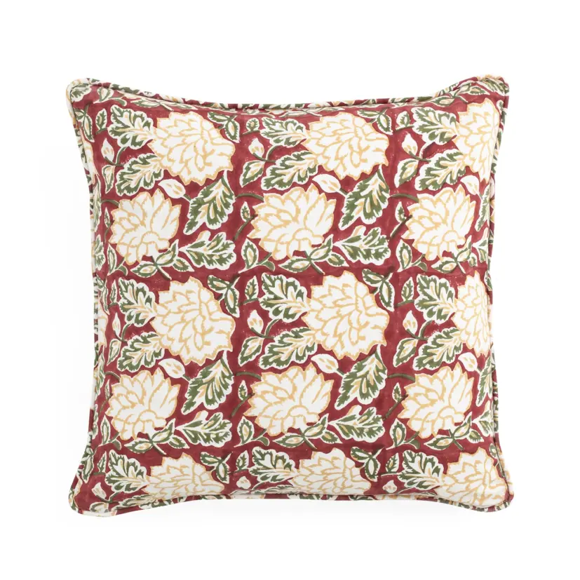 Kuddfodral Eko Dahlia röd/grön 50x50 cm