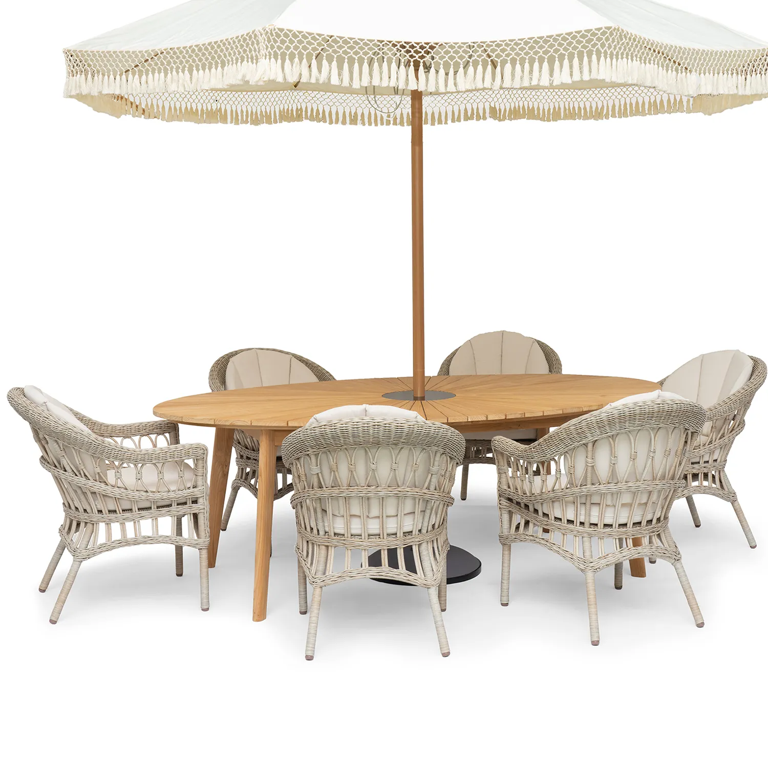 Product Image for Fjäderö/Sandhammaren matgrupp beige - 6 stolar - 220x100 cm