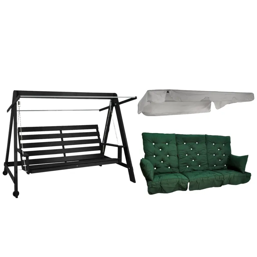 Kornhult hammock svart inkl. grått tak och gröna dynor