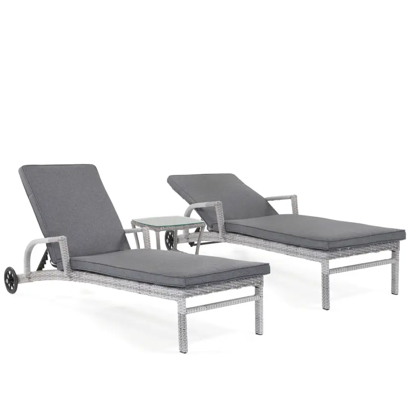 Costa solsängar set inkl. sidobord, pärlgrå/mörkgrå