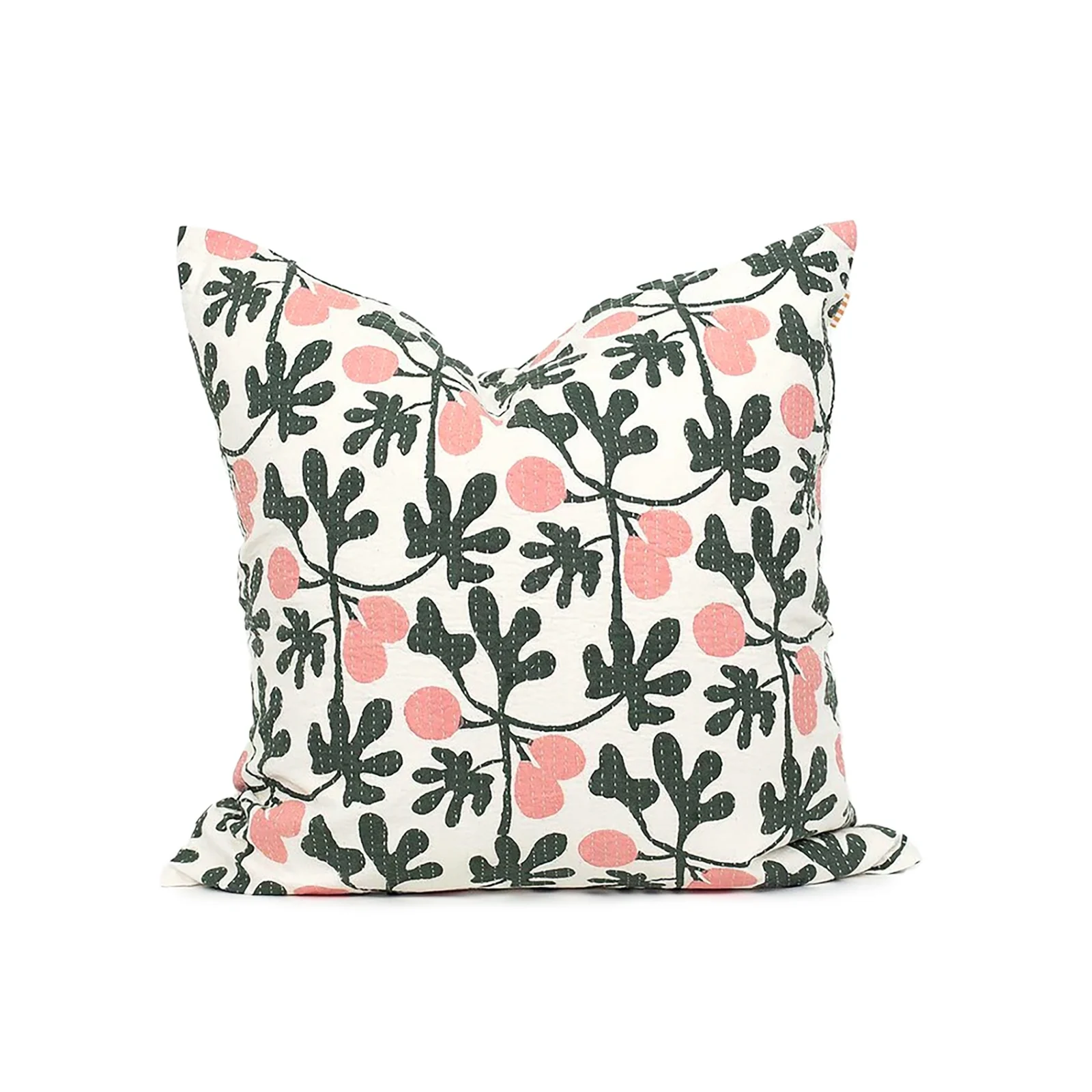 Fig quiltat kuddfodral grön/rosa 50x50 cm