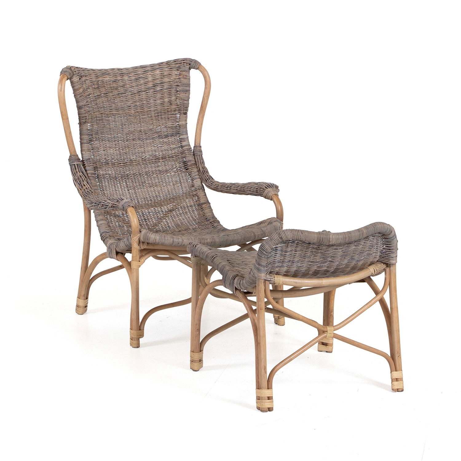 Product Image for Relax fåtölj med fotpall – rotting grå/natur