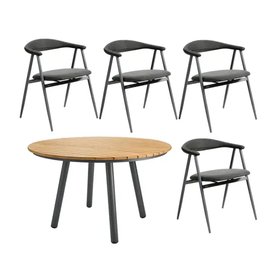 Boi/Bam Bo matgrupp antracit - 4 stolar - Ø120 cm