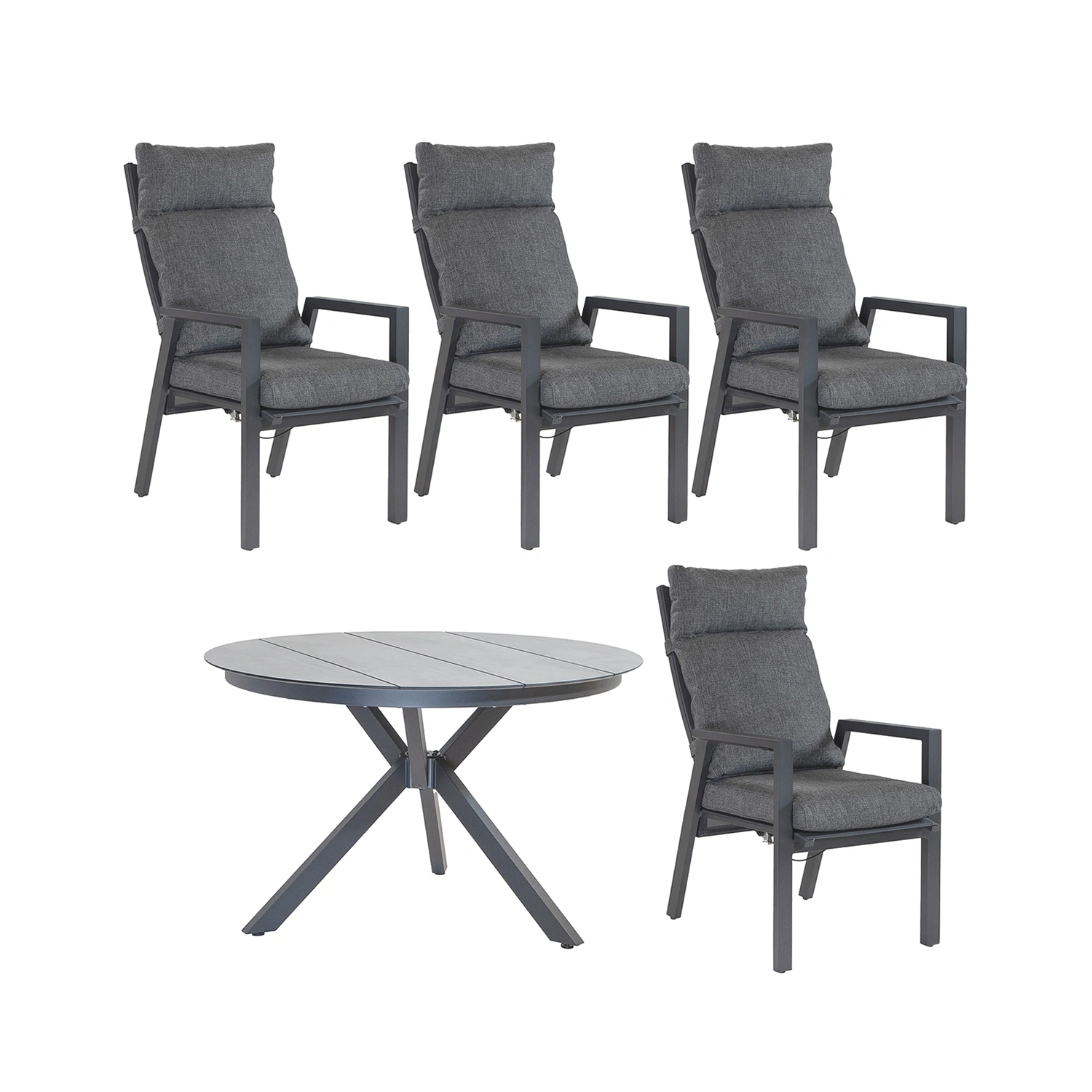 Palau/York matgrupp antracit - 4 stolar - Ø120 cm