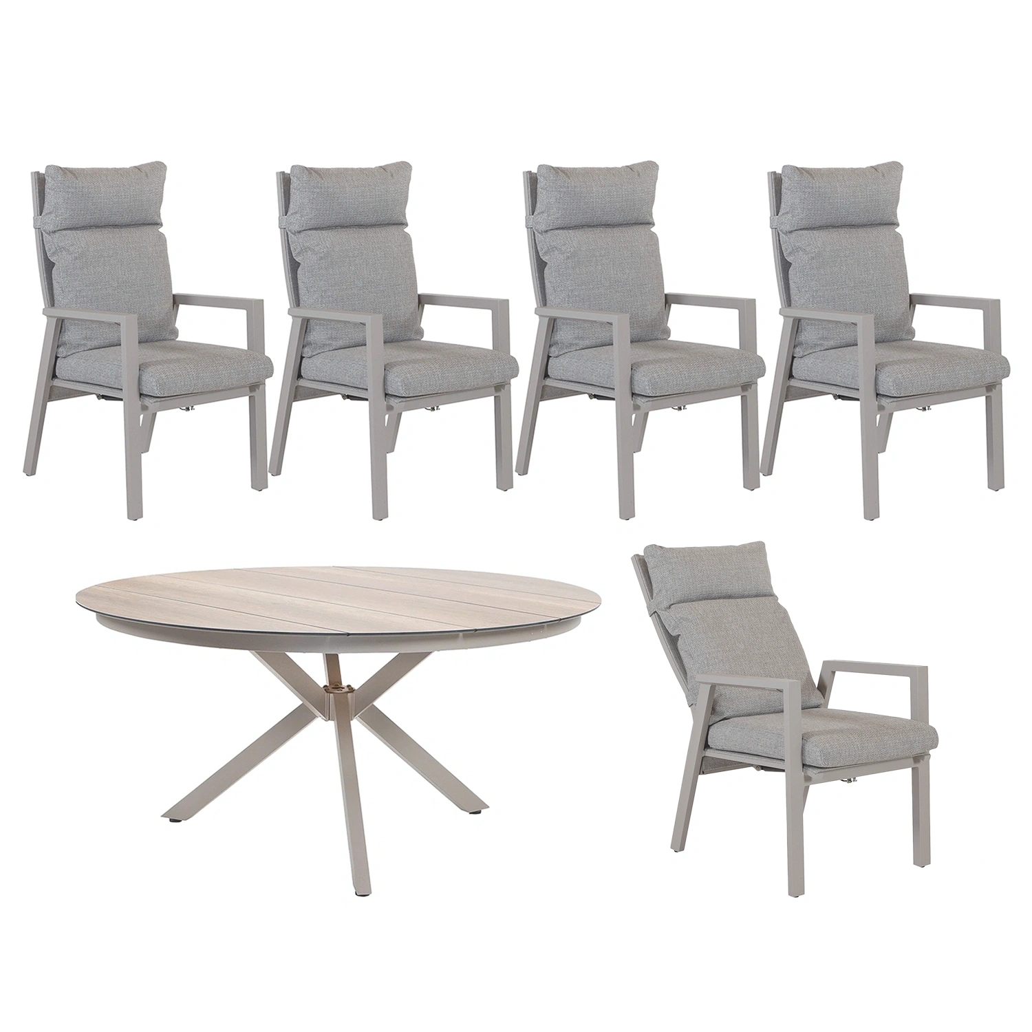 Palau/York matgrupp khaki - 5 stolar - Ø150 cm