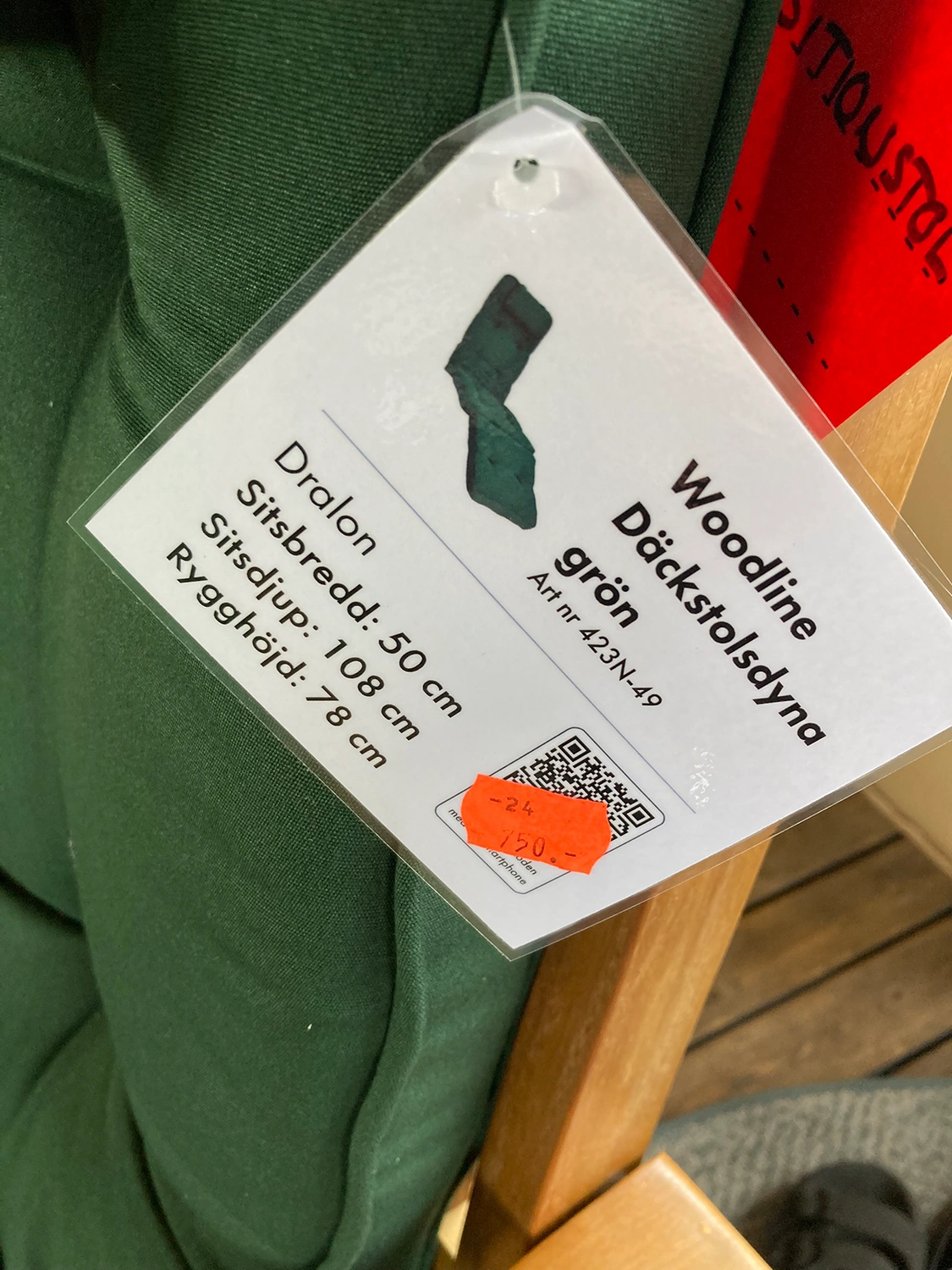 Woodline däckstolsdyna grön dralon, B50 cm