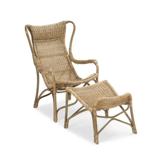 Praktö fåtölj och fotpall naturrotting