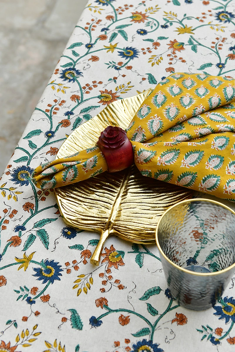 Bordsduk Samode ockra/blå/grön, 150x350 cm