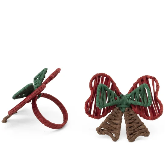 Servettringar Bow röd/grön - 2-pack