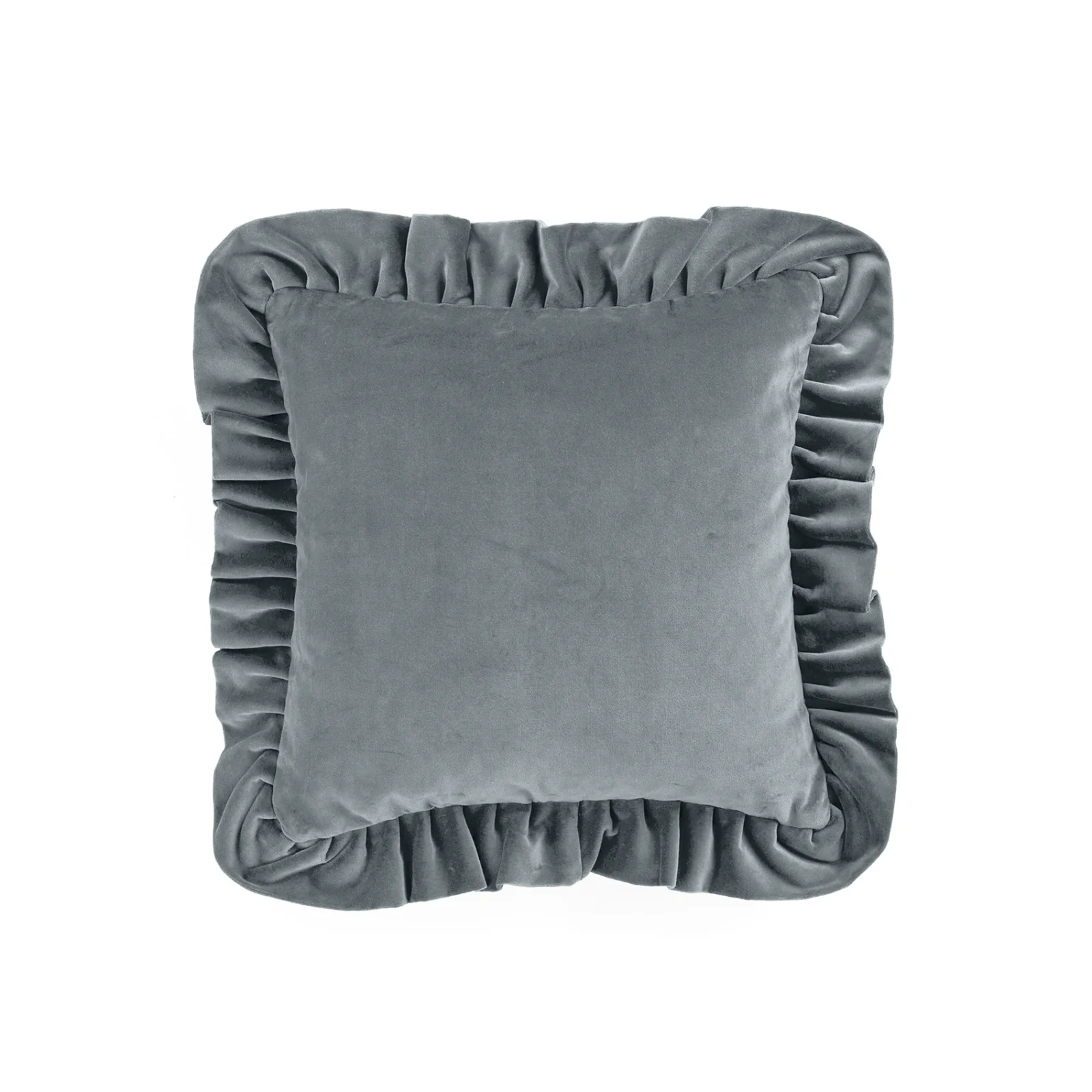 Kuddfodral i sammet med volang - dusty blue, 48x48 cm