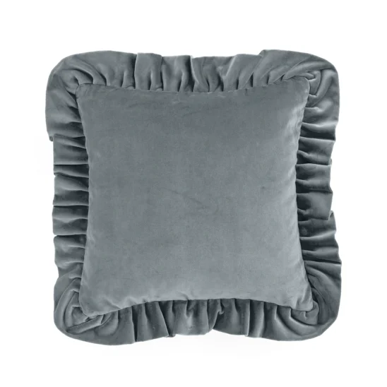 Kuddfodral Sammet med volang - dusty blue, 48x48 cm