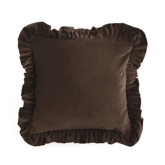 Kuddfodral Sammet med volang - brun, 48x48 cm