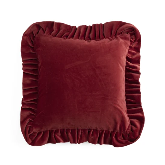 Kuddfodral Sammet med volang - röd, 48x48 cm