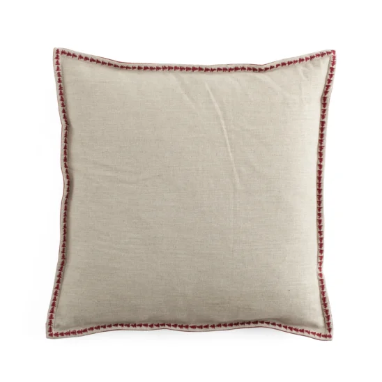 Kuddfodral Sammet & Linne med broderi - röd, 50x50 cm