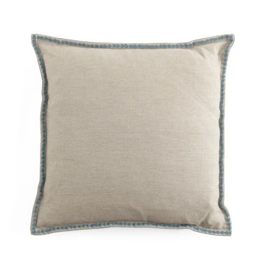 Kuddfodral Sammet & Linne med broderi - dusty blue, 50x50 cm