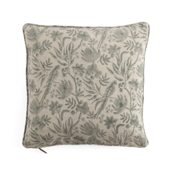 Kuddfodral i linne Parrot Open – blå, 50x50 cm