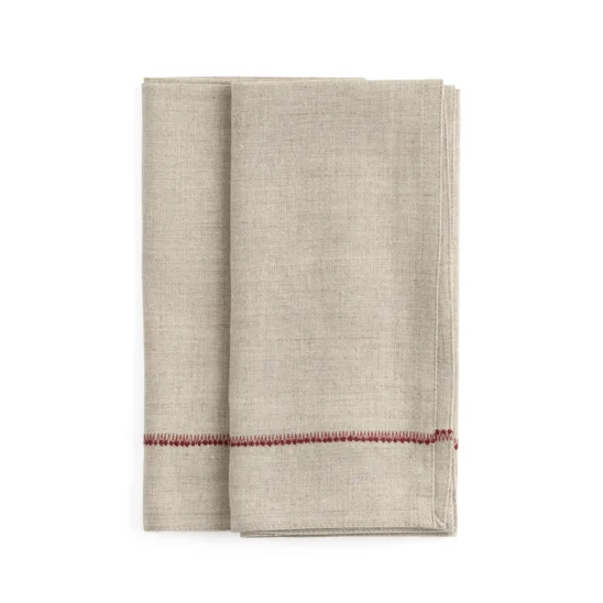 Linneservetter Embroidery röd - 2-pack