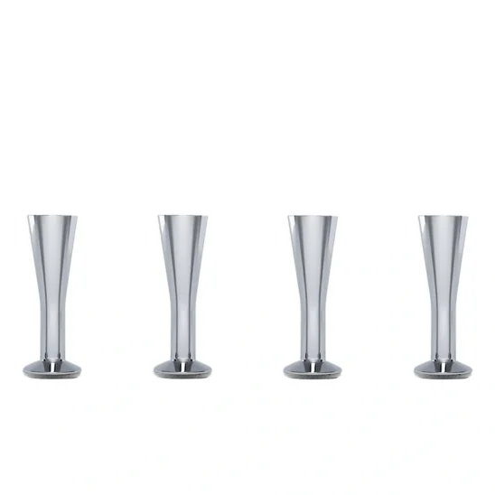 Fyra stycken champagne-formade sängben i polerat stål i höjden 12 cm.