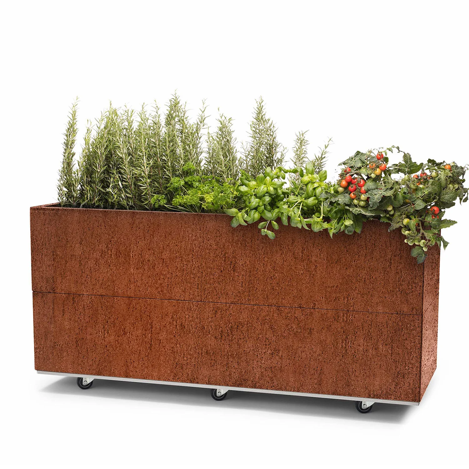 BEDD odlingslåda med hjul/ben - naturrost, 120x60x50 cm