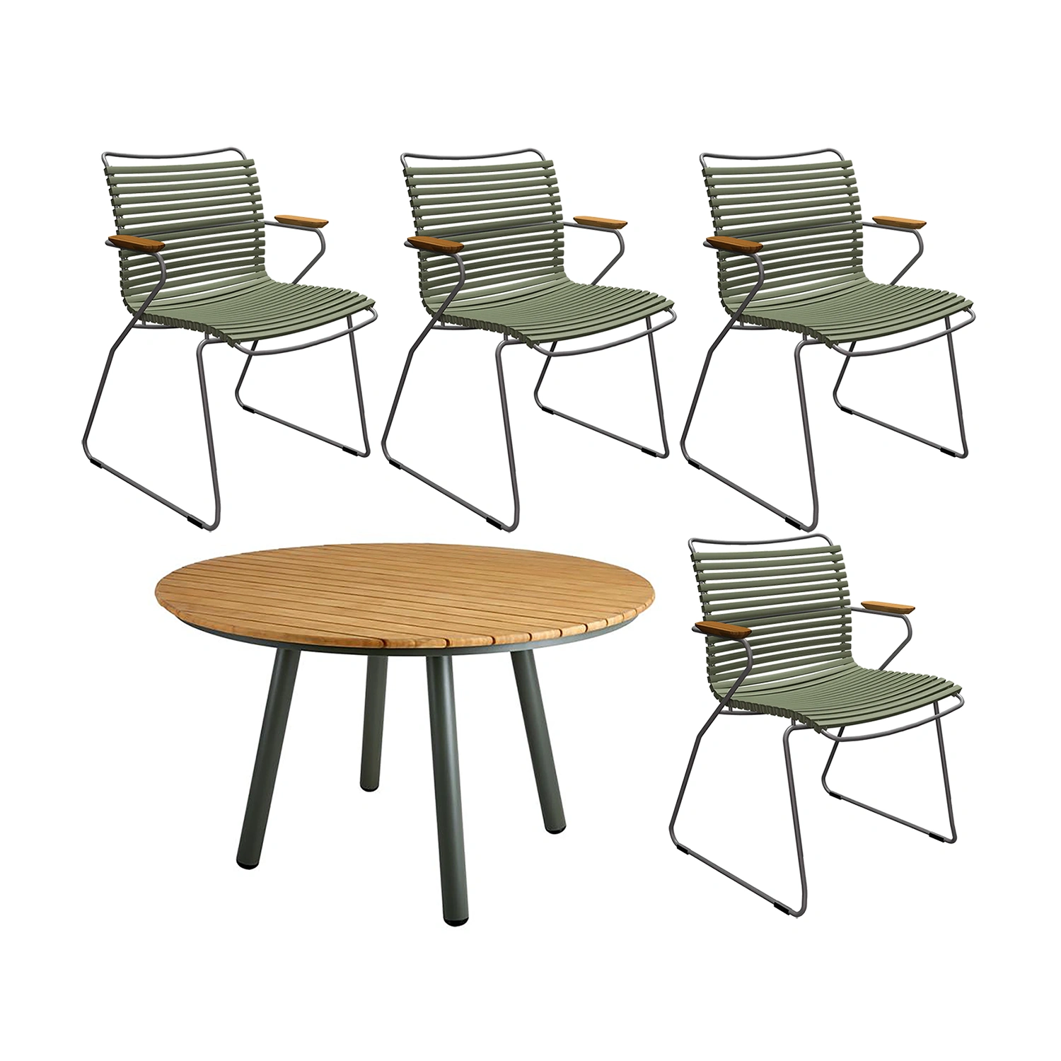 Click/Bam Bo matgrupp grön/bambu - 4 karmstolar, Ø120 cm