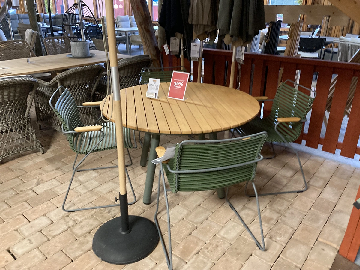 Click/Bam Bo matgrupp grön/bambu - 4 karmstolar, Ø120 cm