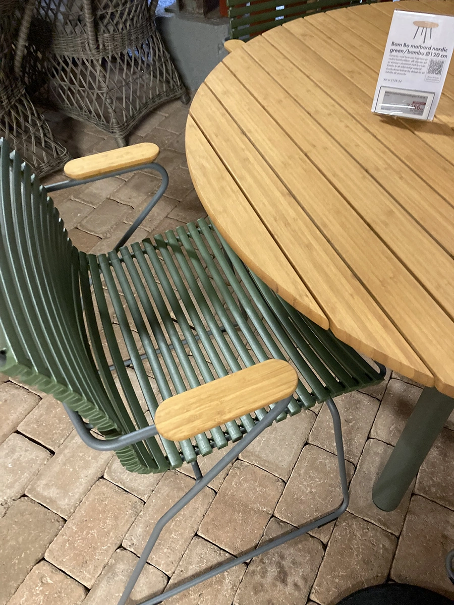 Click/Bam Bo matgrupp grön/bambu - 4 karmstolar, Ø120 cm