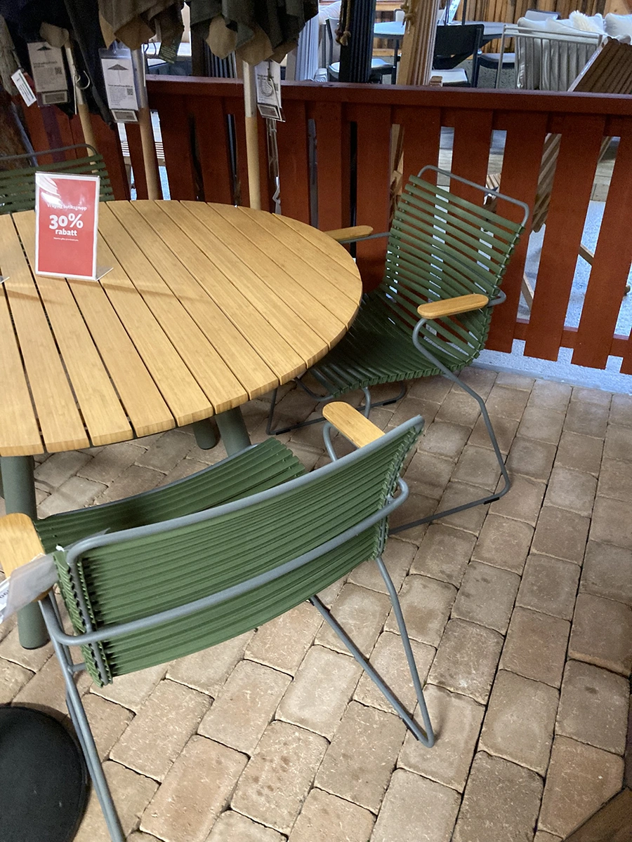 Click/Bam Bo matgrupp grön/bambu - 4 karmstolar, Ø120 cm