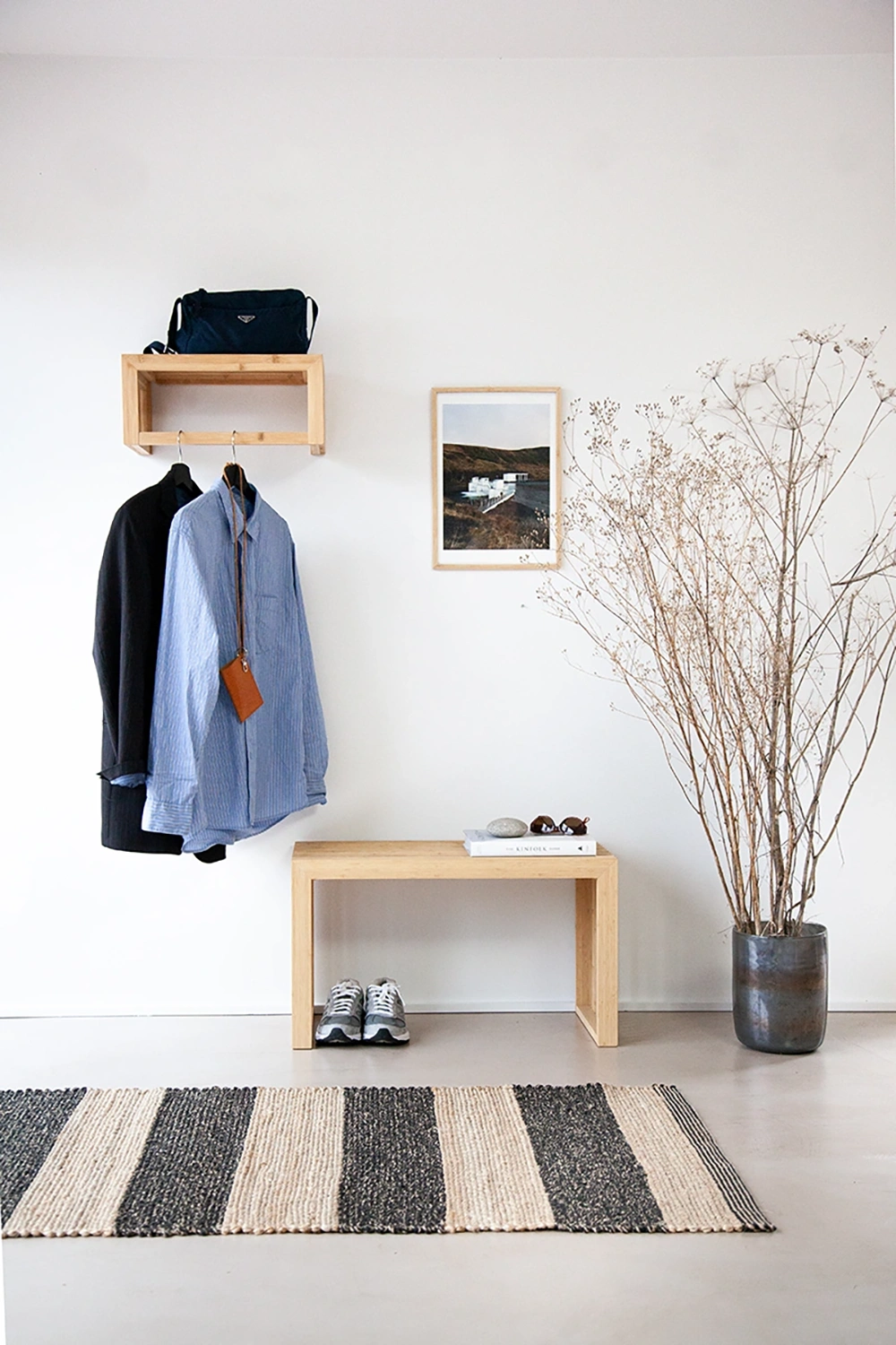 Ribbad bänk bambu - 73×35×H43 cm