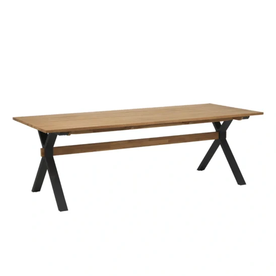 Mark matbord med skiva i teak och underrede i aluminium.