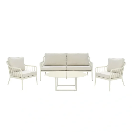 Coleville soffgrupp pärlvit/dot beige med olive bord.