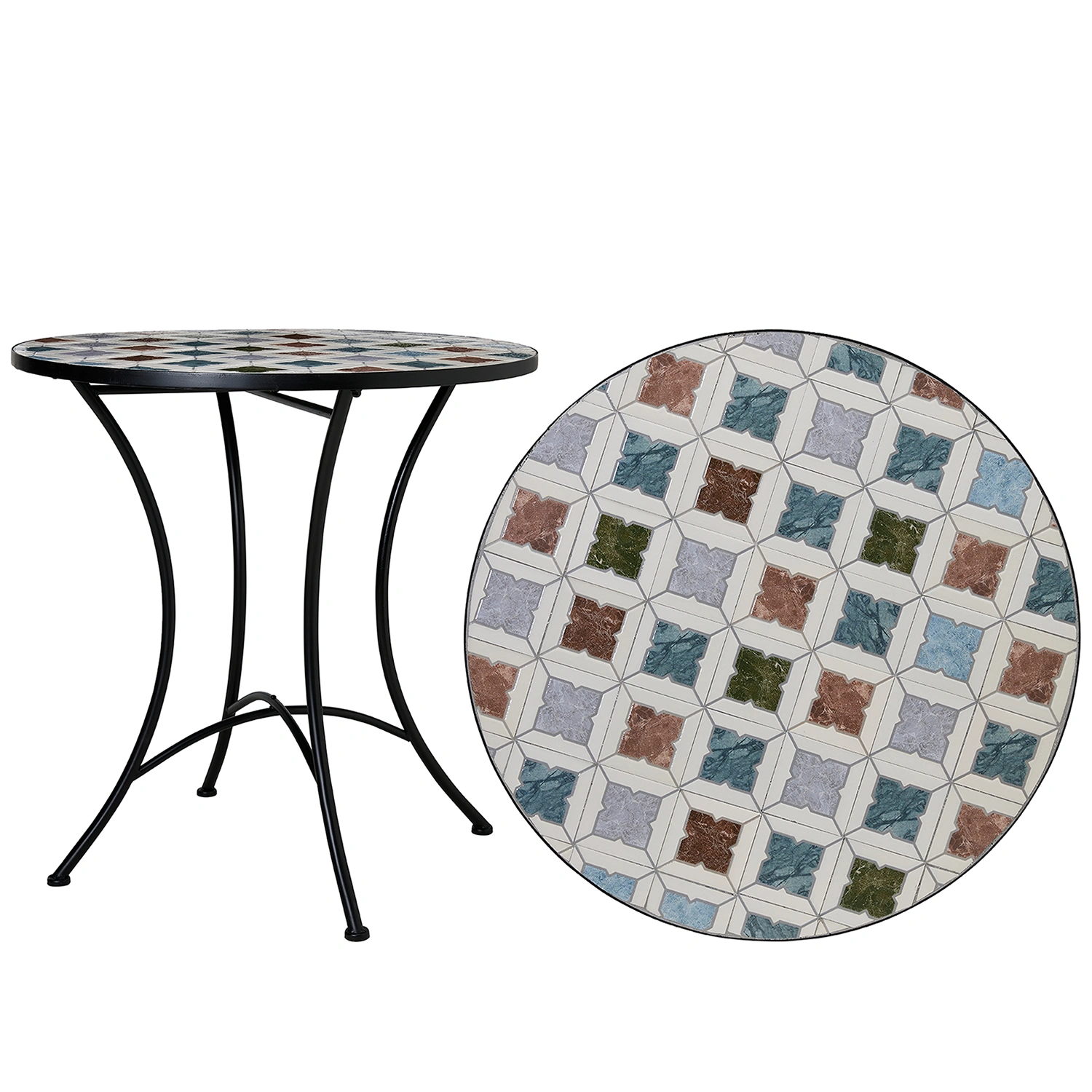 Venice mosaikbord vitmelerad/svart Ø70 cm