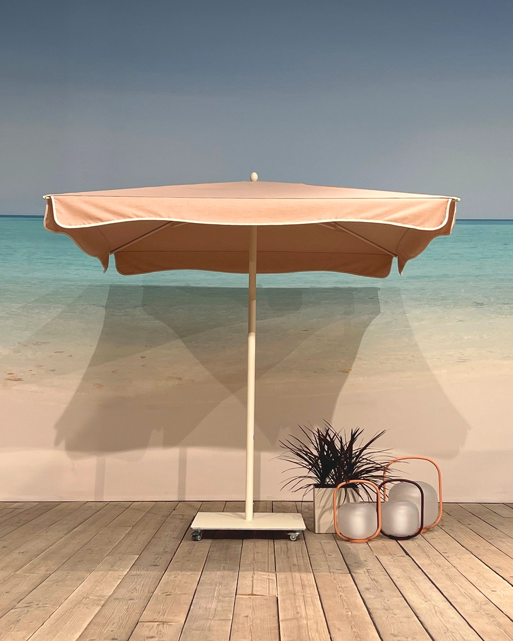 Flatbase parasollfot med hjul - beige limestone, 50 kg