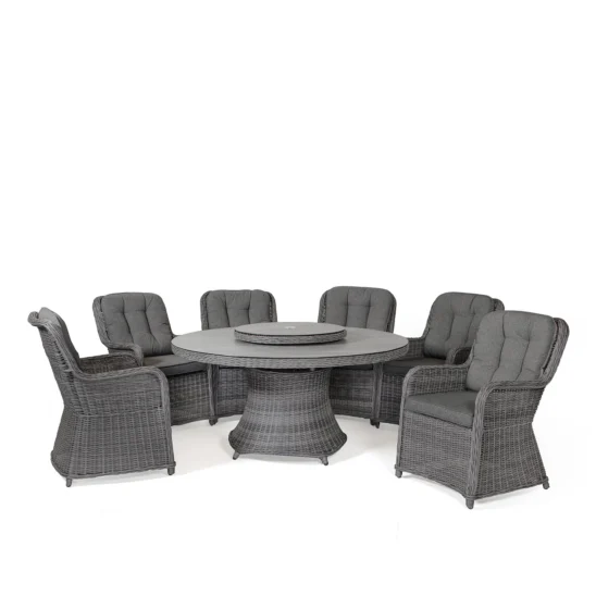 Hasting rund matgrupp i antracitgrå med sex stolar.