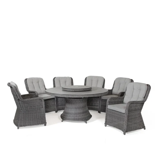 Hasting rund matgrupp i antracitgrå med sex stolar.