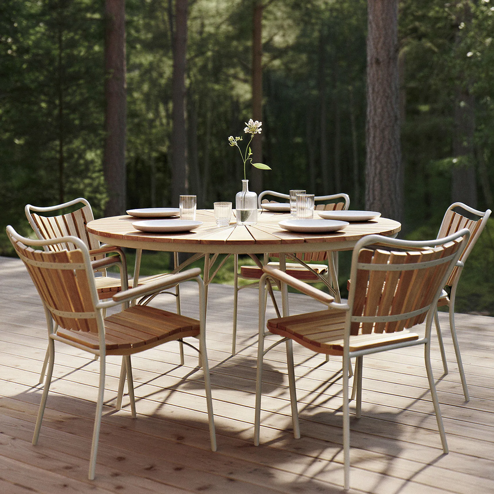 Product Image for Ellen matgrupp teak/sand - 5 stolar, Ø130 cm