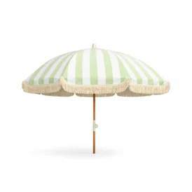 Parasoll med frans - grön/vit, Ø200 cm