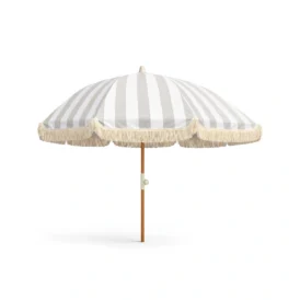 Parasoll med frans - sand/vit, Ø200 cm