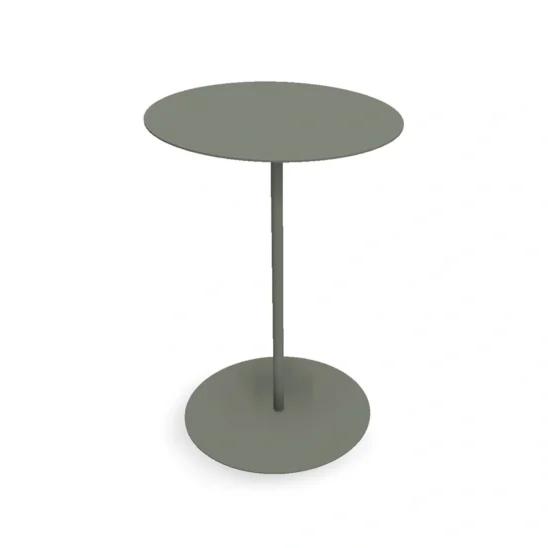 Jet Set sidobord i färgen grågrön, diameter är 45 cm och höjd 67 cm.