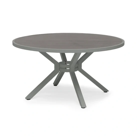 Hånger runt matbord i aluminium i grågrönt.