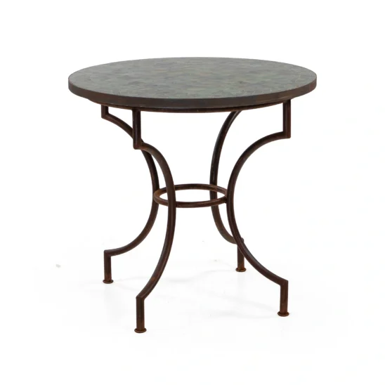 Grönt mosaikbord i storlekn 80 cm i diameter.