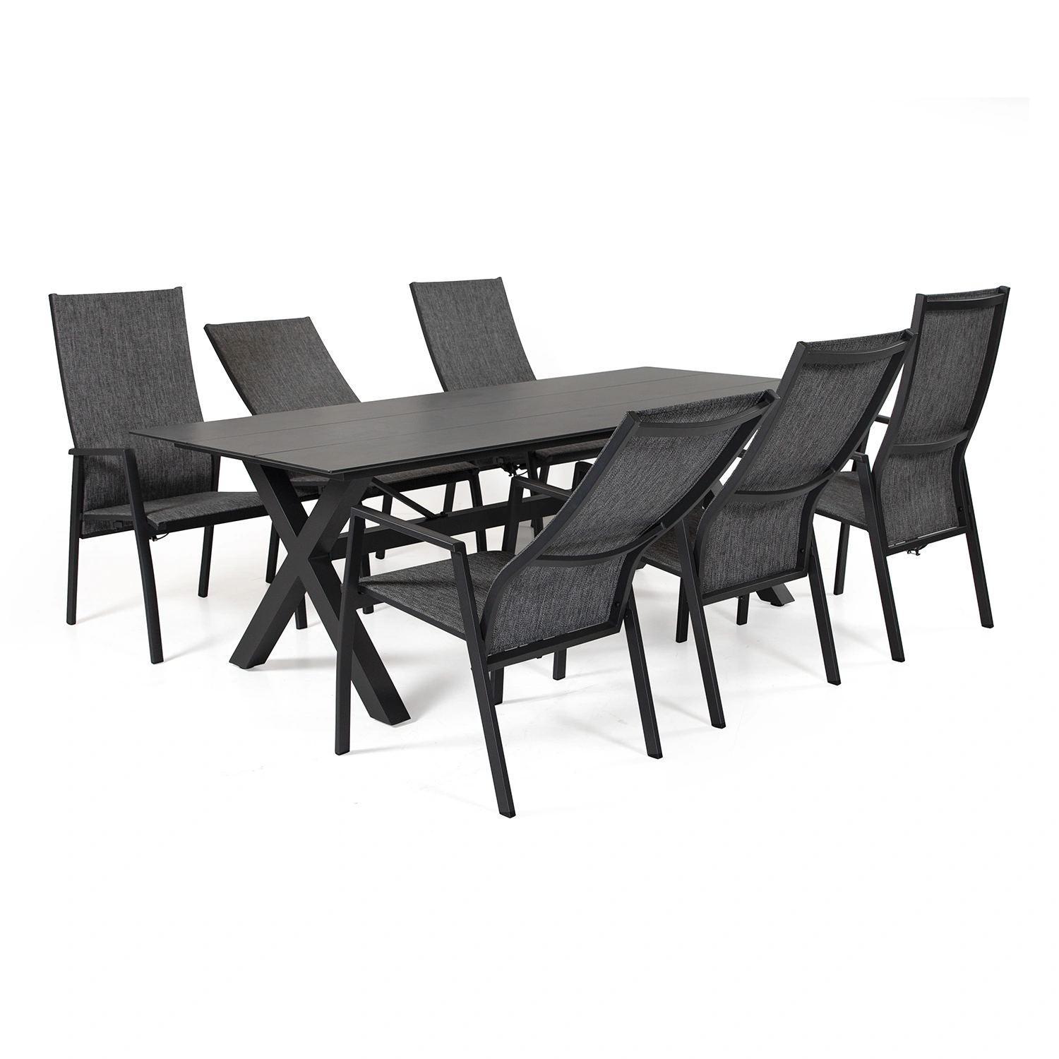 Dallas/York matgrupp mörkgrå - 6 positionsstolar, 220x100 cm