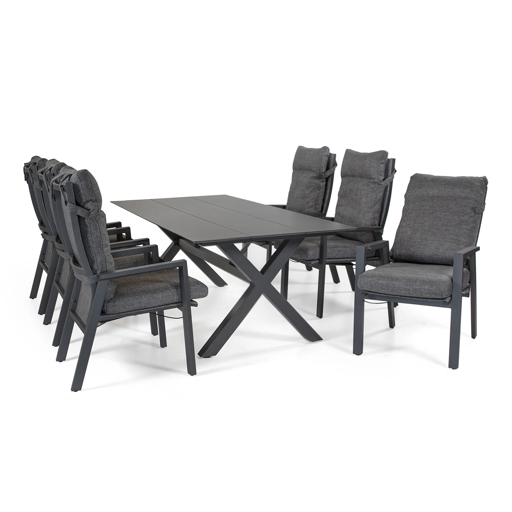 Palau/York matgrupp mörkgrå - 6 stolar, 220x100 cm