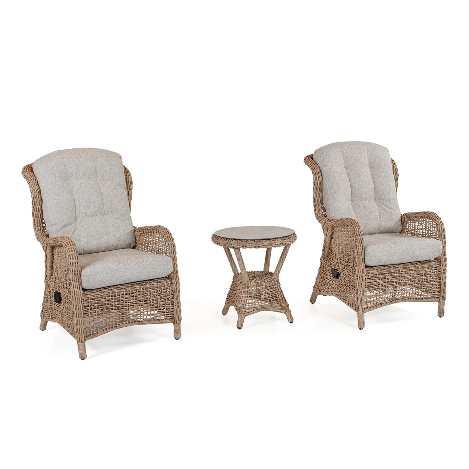 Rio fåtöljer med sidobord -  ställbar, natur twist/bouclé beige AV