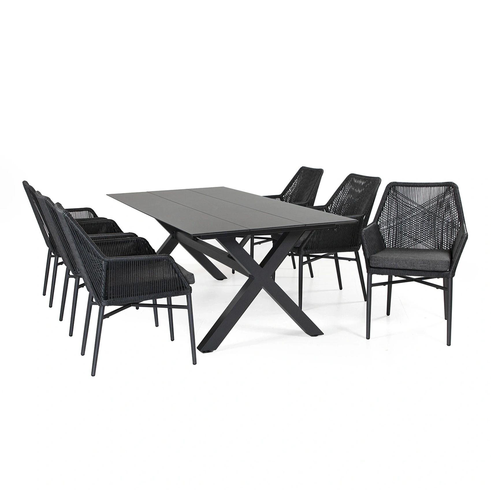 Vista/York matgrupp mörkgrå - 6 stolar, 220x100 cm