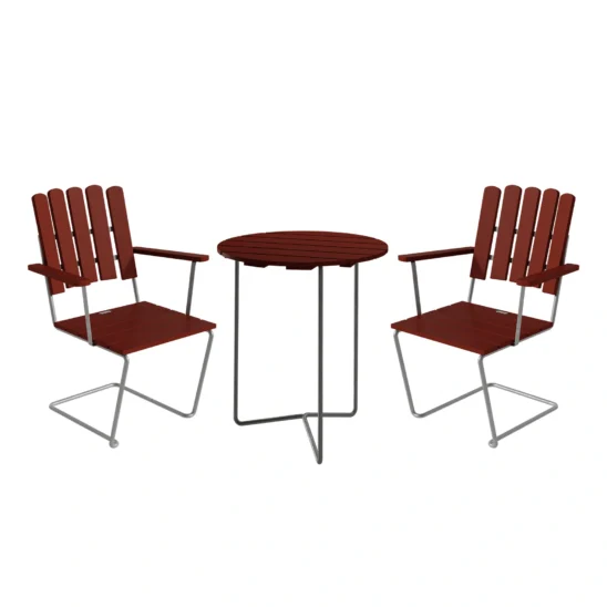 Cafégrupp med A2 och 68 i mörkrött med varmförzinkat stativ.