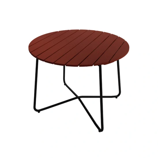 9A bord 100cm i diameter i färgen mörkröd med svart stativ.