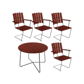 Klassikergrupp mörkröd ek / varmförzinkad - 4 A2 stolar, 9A bord