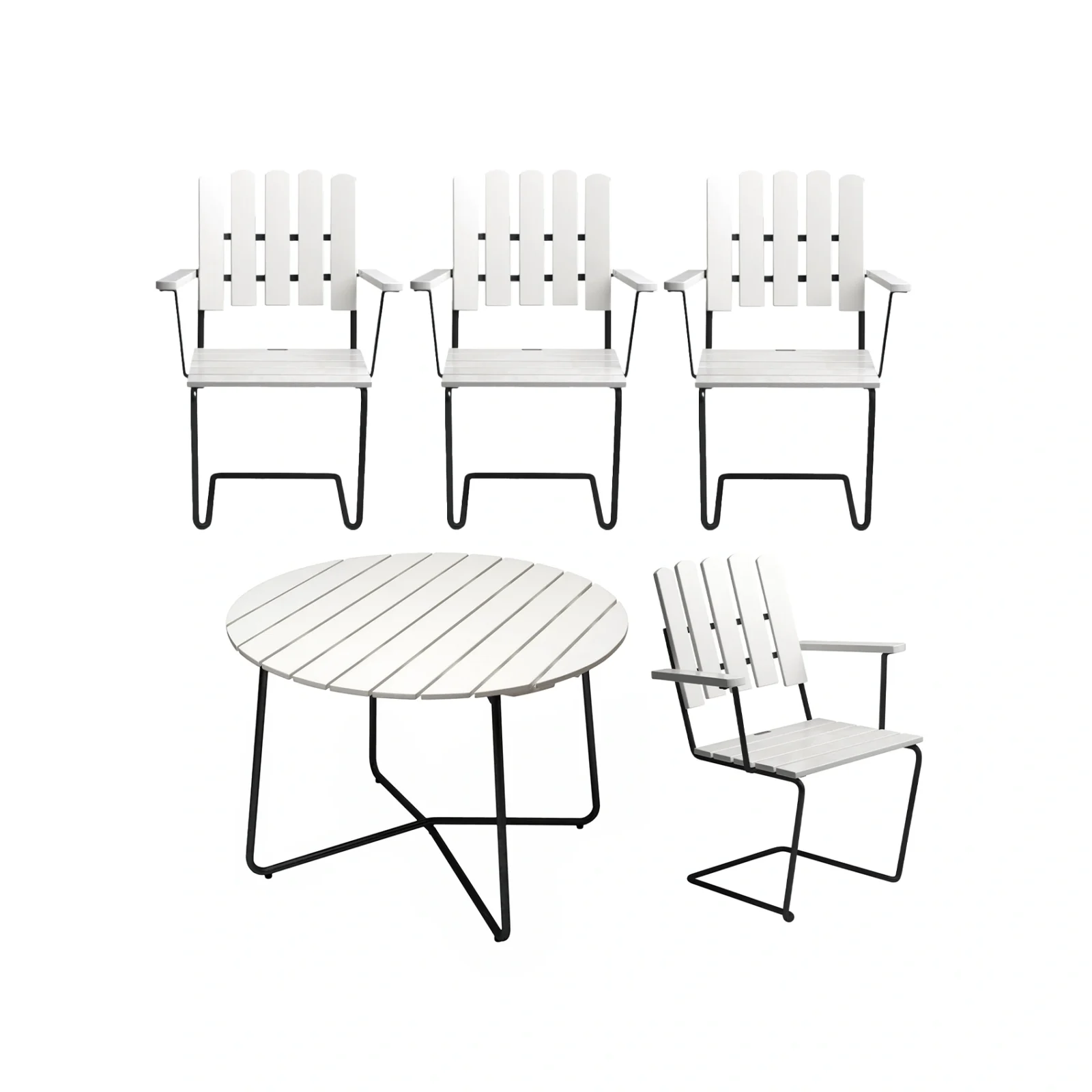 Klassikergrupp vit ek / svart - 4 A2 stolar, 9A bord