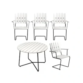 Klassikergrupp vit ek / svart - 4 A2 stolar, 9A bord