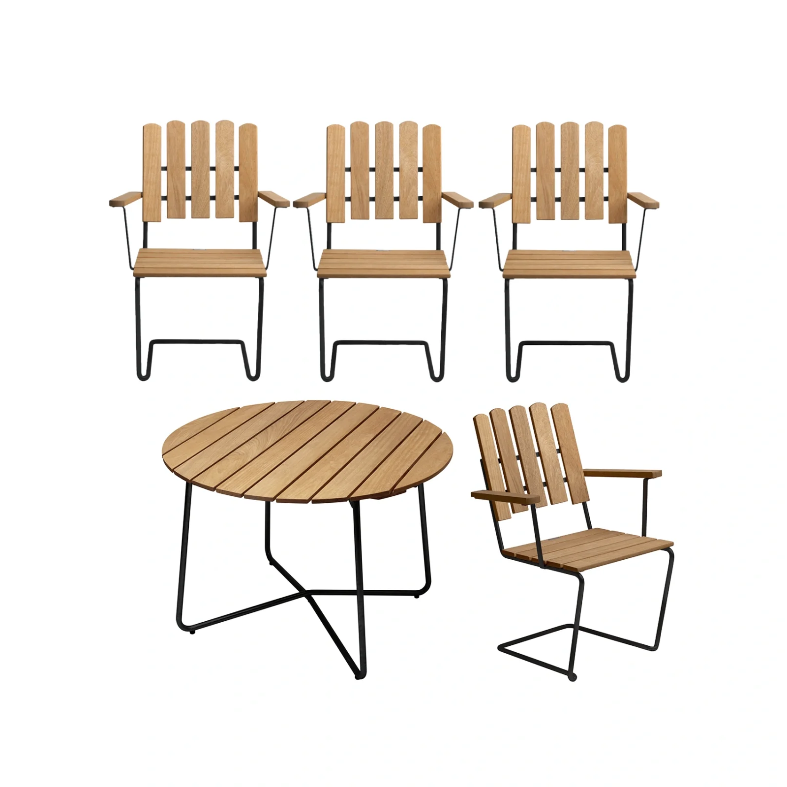 Klassikergrupp oljad ek / svart - 4 A2 stolar, 9A bord